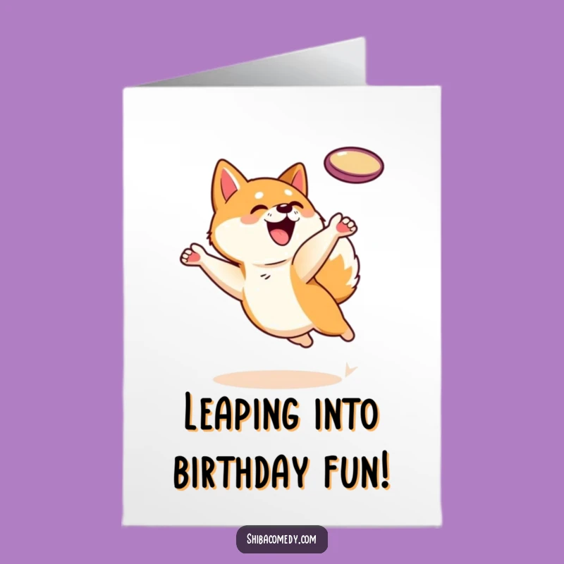 Free Printable Birthday Card: Playful Shiba Inu Frisbee Catch