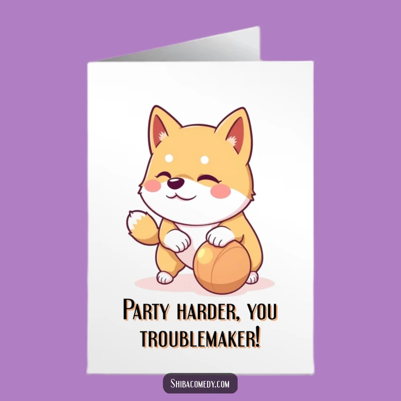 Free Printable Birthday Card: Playful Shiba, Mischief Humorous Downloadable Gift