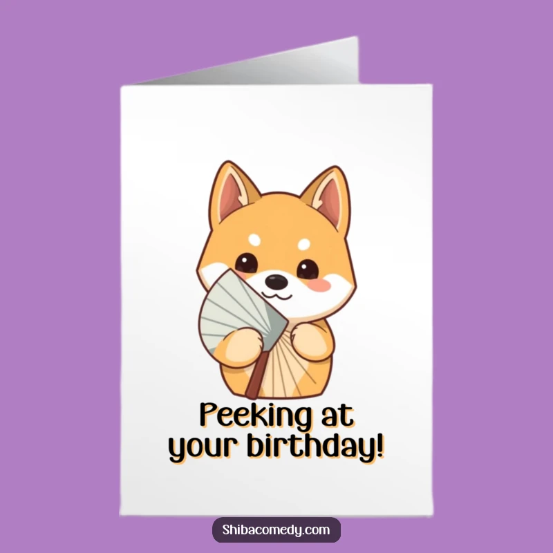 Free Printable Curious Shiba Inu Birthday Card: Fan Peek Downloadable Greeting