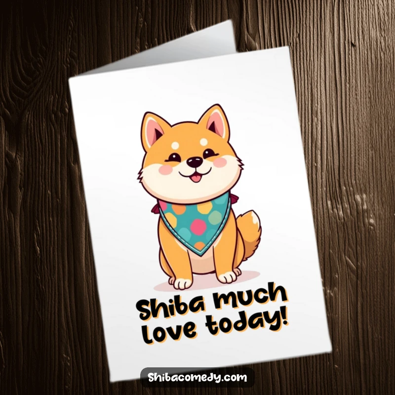 Funny Free Printable Birthday Card: A proud Shiba Inu wearing a colorful bandana, ready to celebrate your special day.