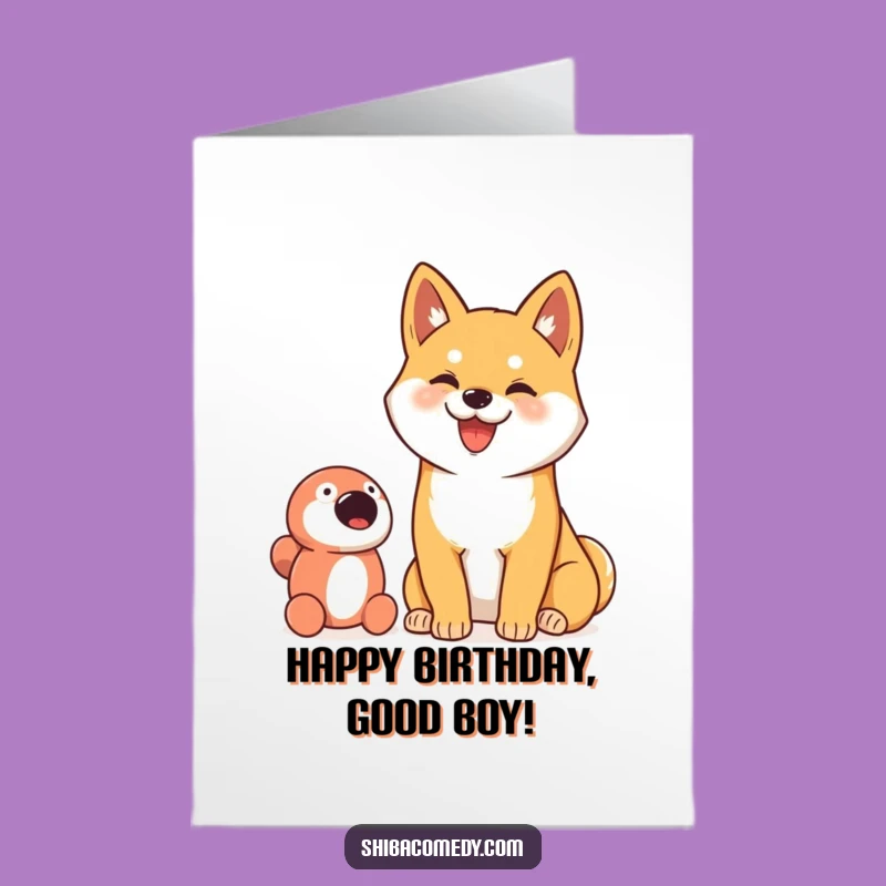 Free Printable Funny Shiba Inu Birthday Card: Proudly with Toy Downloadable Gift