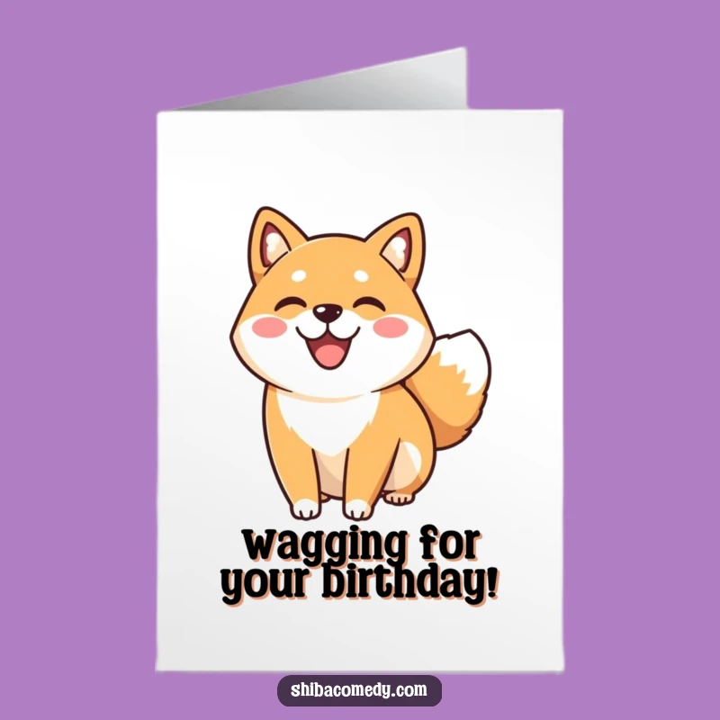 Free Printable Happy Shiba Inu Birthday Card: Wagging Tail Downloadable Greeting