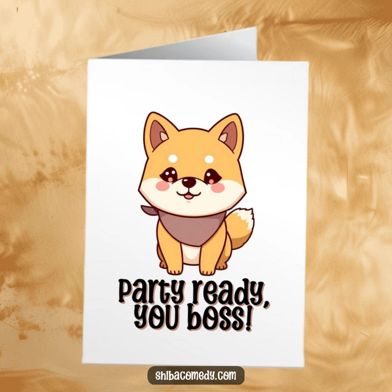 Funny Free Printable Shiba Inu Birthday Card: Alert dog wearing bandana, looking sharp and ready to celebrate.