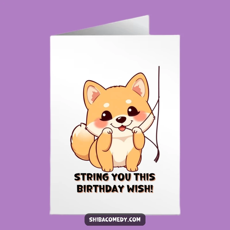Free Printable Shiba Inu Birthday Card: Funny Dog Batting String Downloadable Gift