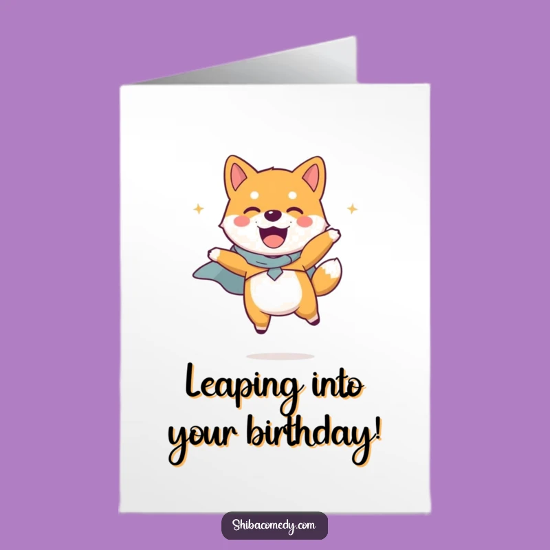 Free Printable Super Shiba Inu Birthday Card: Joyful Jump Downloadable Greeting
