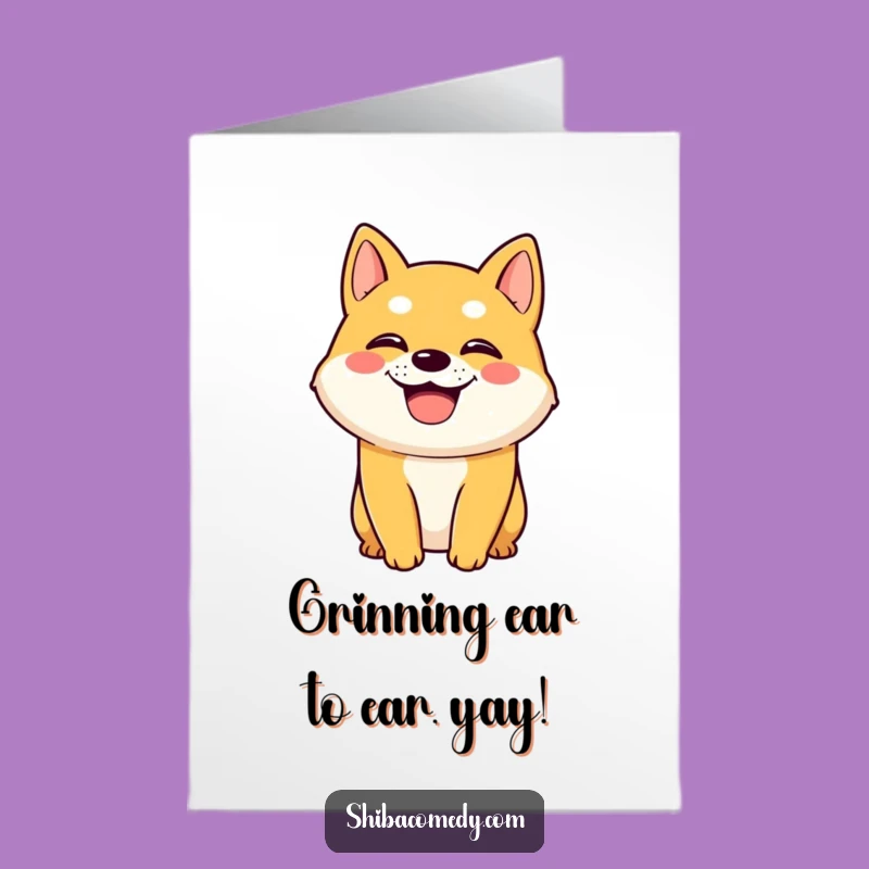 Free Printable Birthday Card: Grinning Shiba Inu Panting Greeting