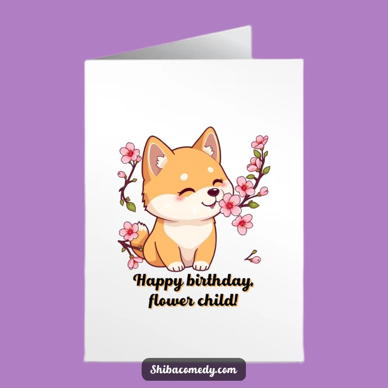 Free Printable Birthday Card: Sweet Shiba Inu Cherry Blossom Wish