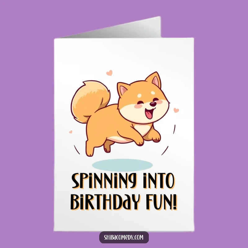Free Printable Shiba Inu Birthday Card: Funny Tail Chase Downloadable Greeting