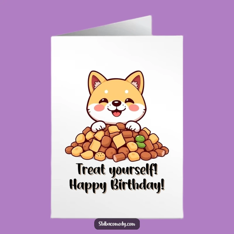 Funny Free Printable Birthday Card: Treat-Loving Shiba Inu Digital Download