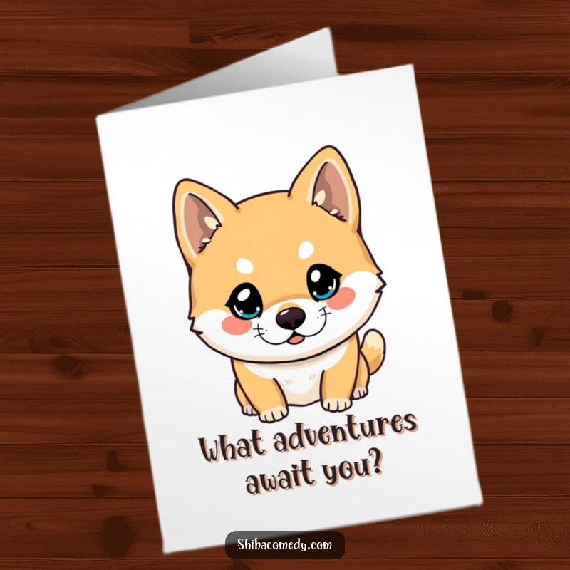 Funny Free Printable Birthday Card: A Shiba Inu with big, bright, curious eyes gaze forward with adorable anticipation.