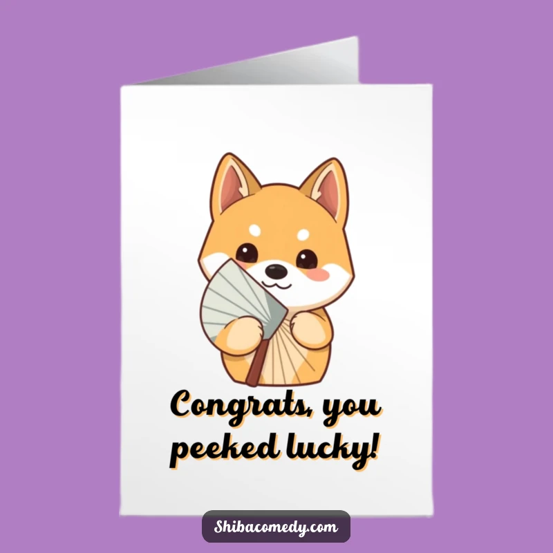 Free Printable Curious Shiba Inu Congrats Card: Fan Peek Downloadable Greeting