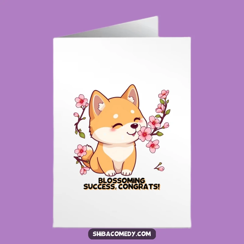 Free Printable Congrats Card: Shiba Inu Cherry Blossom Success!