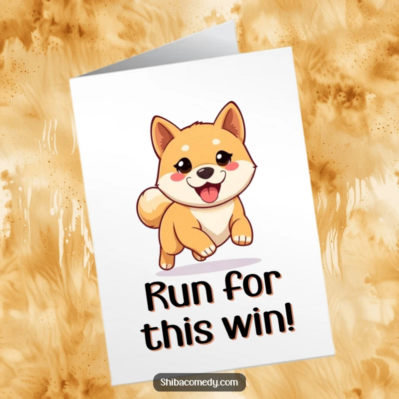 Funny Free Printable Congratulations Card: An eager Shiba Inu is ready to sprint towards success and celebrate your win.