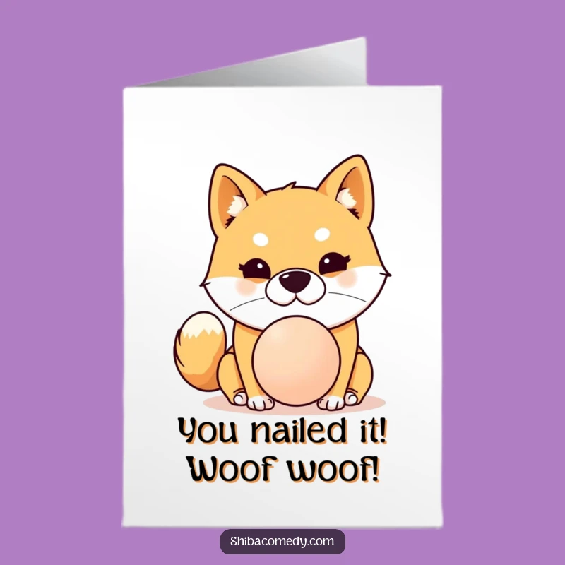 Free Printable Shiba Inu Congrats Card: Funny Dog Balancing Ball - Downloadable