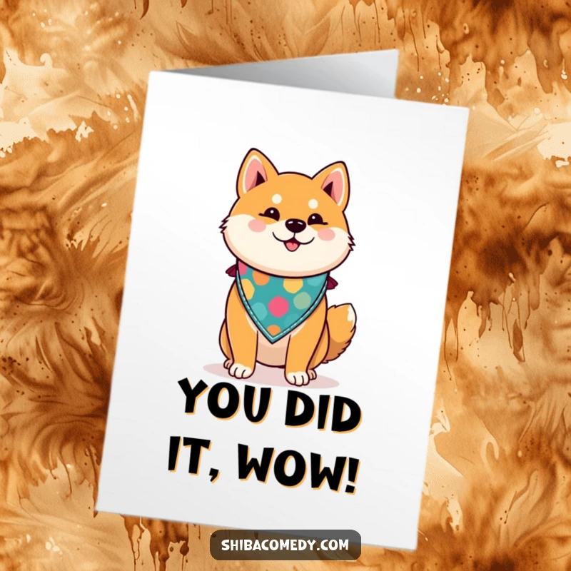 Funny Free Printable Congratulations Card: A proud Shiba Inu in a bandana, celebrating your awesome success with style.
