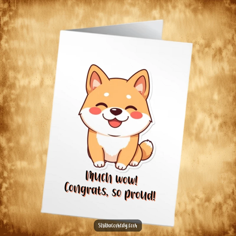 Funny Free Printable Congratulations Card: A smiling Shiba Inu dog showing off a big, cheeky, playful grin.