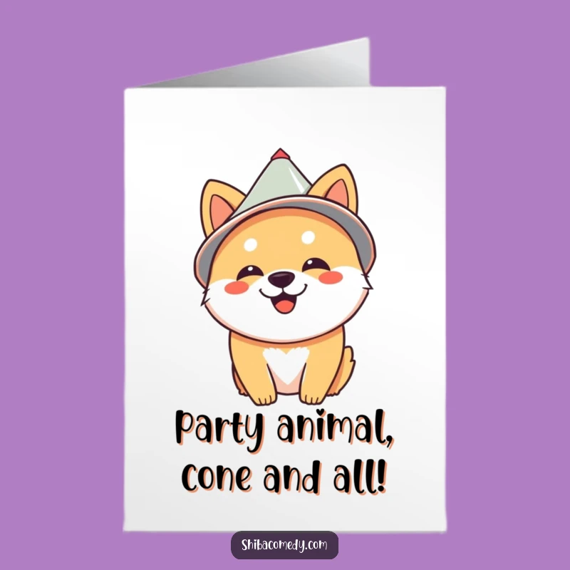 Free Printable Shiba Inu Congrats Card - Downloadable Gift with Cone Hat Cheer!