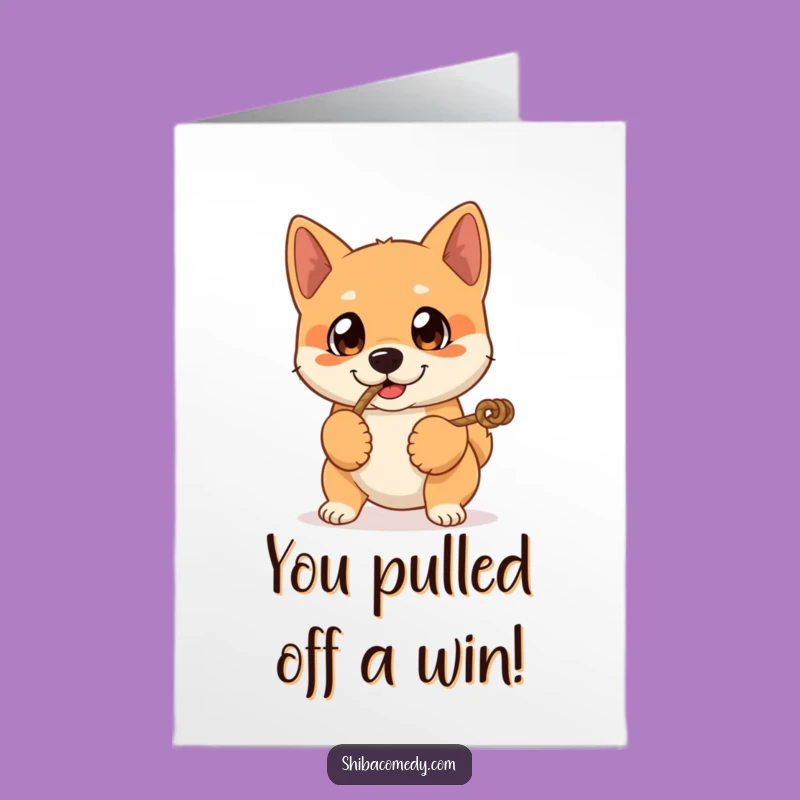 Shiba Inu Tug-of-War Congrats Free Printable Card - Playful Dog Downloadable
