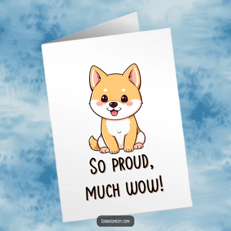 Free Printable congratulations card showing a diligent Shiba Inu with alert ears, sitting attentively to acknowledge their victory.