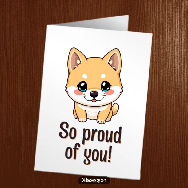 Funny Free Printable Congratulations Card: A Shiba Inu with wide, inquisitive eyes looking ahead, full of hopeful curiosity.
