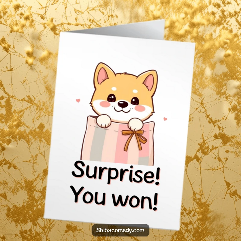 Funny Free Printable Congratulations Card: Cute Shiba Inu peeking its head out from the top of a gift bag.