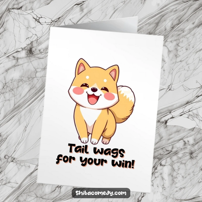 Funny Free Printable Congratulations Card: A delighted Shiba Inu wags its tail enthusiastically, celebrating a special occasion.