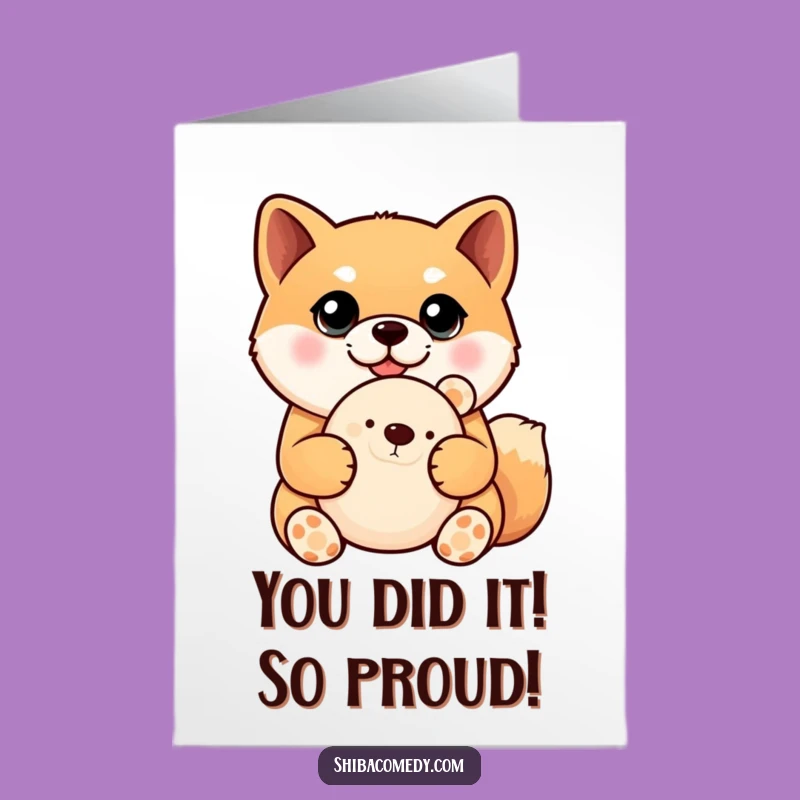 Free Printable Shiba Inu Congrats Card: Big Eyes Dog, Plush Toy, Funny Downloadable Celebration