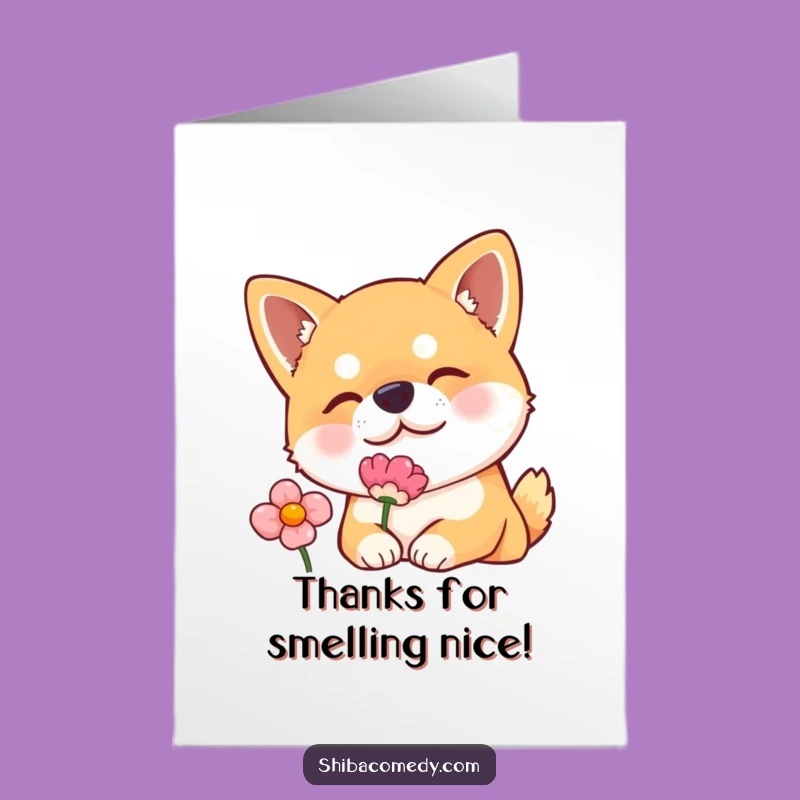 Cute Shiba Inu Flower Thank You Free Printable Card - Dog Downloadable