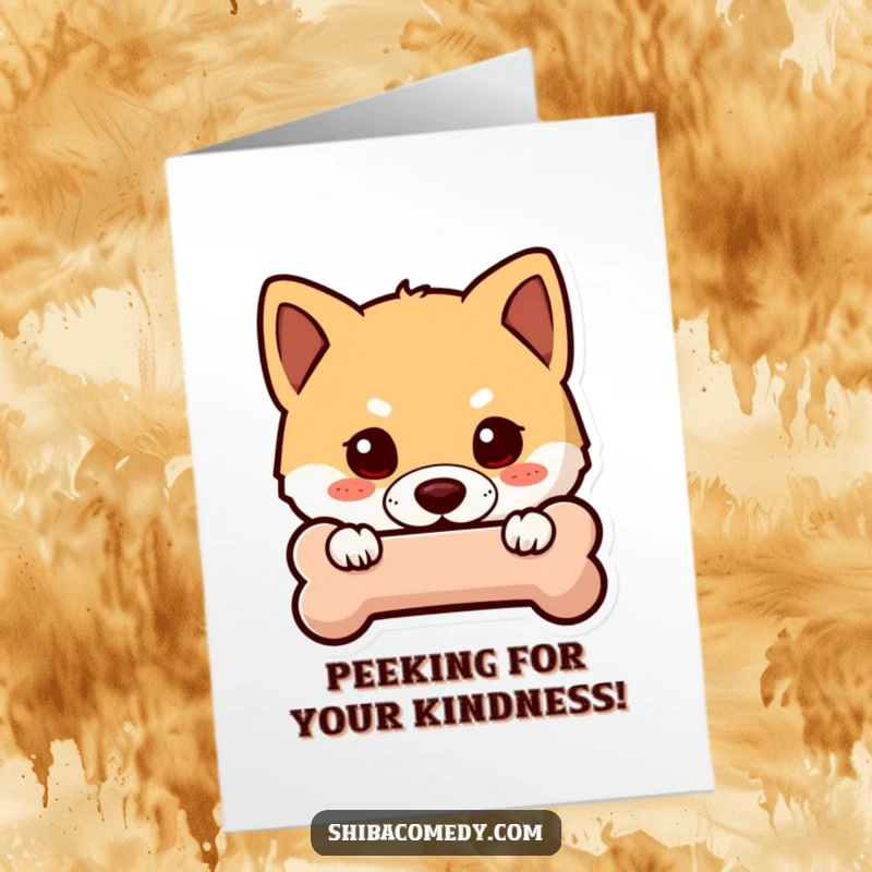 Funny Free Printable Thank You Card: A curious Shiba Inu peeking from behind a bone, conveying playful gratitude.