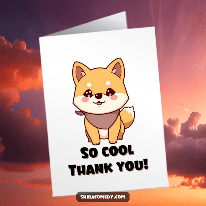 Funny Free Printable Shiba Inu Thank You Card: Alert dog wearing bandana, looking attentive while saying thanks.