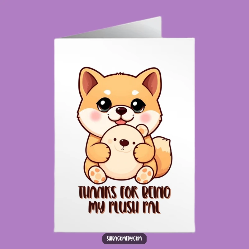Free Printable Shiba Inu Thank You Card: Big Eyes Dog, Plush Toy, Humorous Downloadable Gift