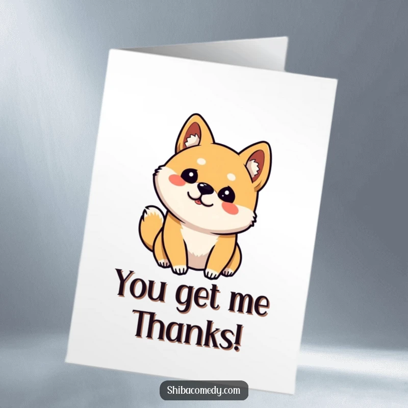 Funny Free Printable Shiba Inu Thank You Card: Curious dog tilting head, one ear up, expressing thanks.