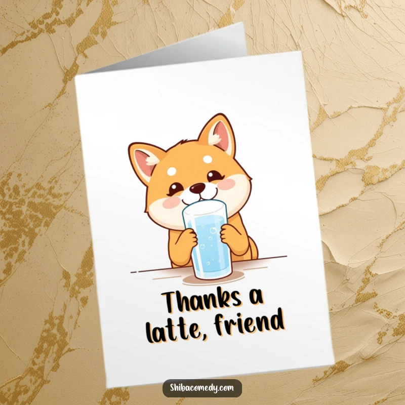 Funny Free Printable Thank You Card featuring a pleased Shiba Inu dog drinking water, a grateful gesture.