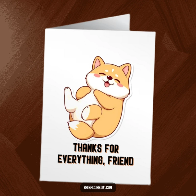Funny Free Printable Thank You Card: A Shiba Inu rolling on its back, expressing pure, unadulterated gratitude.