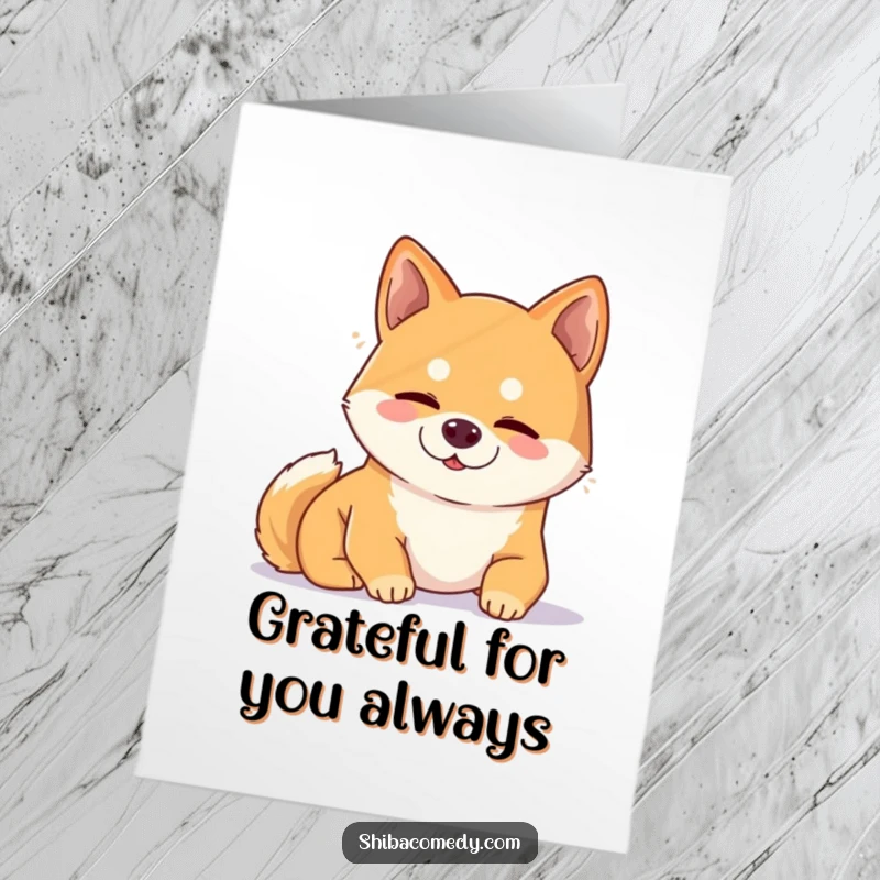 Funny Free Printable Thank You Card: Content Shiba Inu napping in a sunbeam, conveying calm thanks.