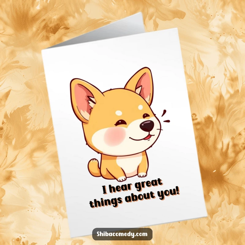 Funny Free Printable Thank You Card: A Shiba Inu with wide ears perked, listening attentively for your thanks.