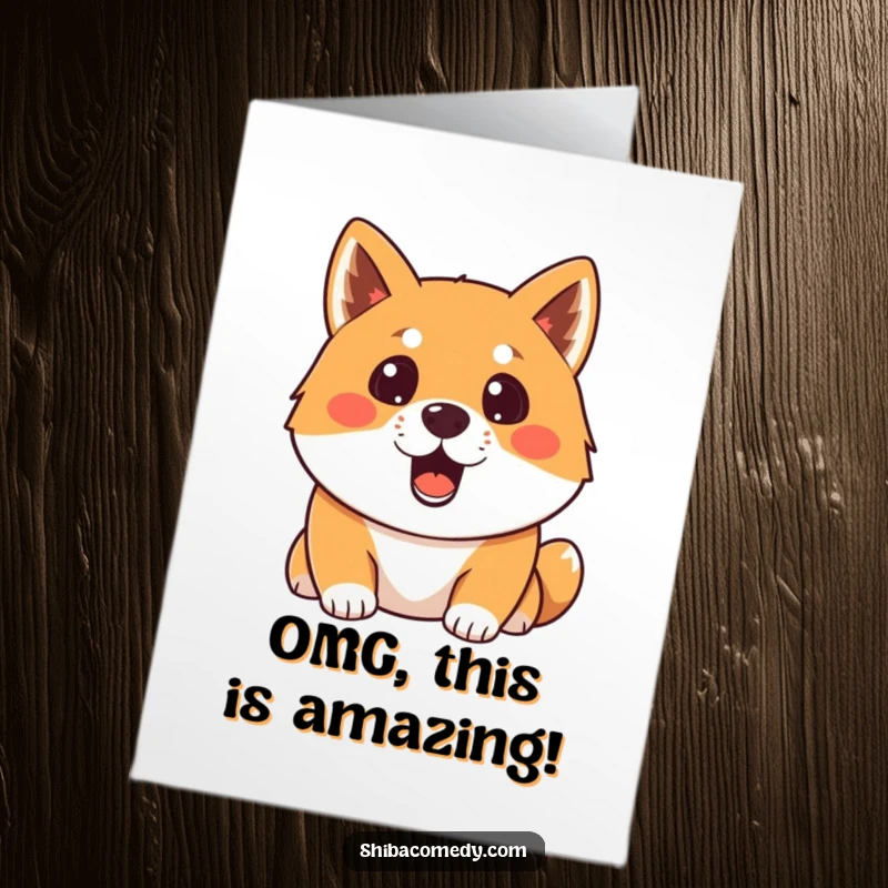 Funny free printable thank you card depicting a Shiba Inu with a dropped jaw, expressing surprised gratitude.