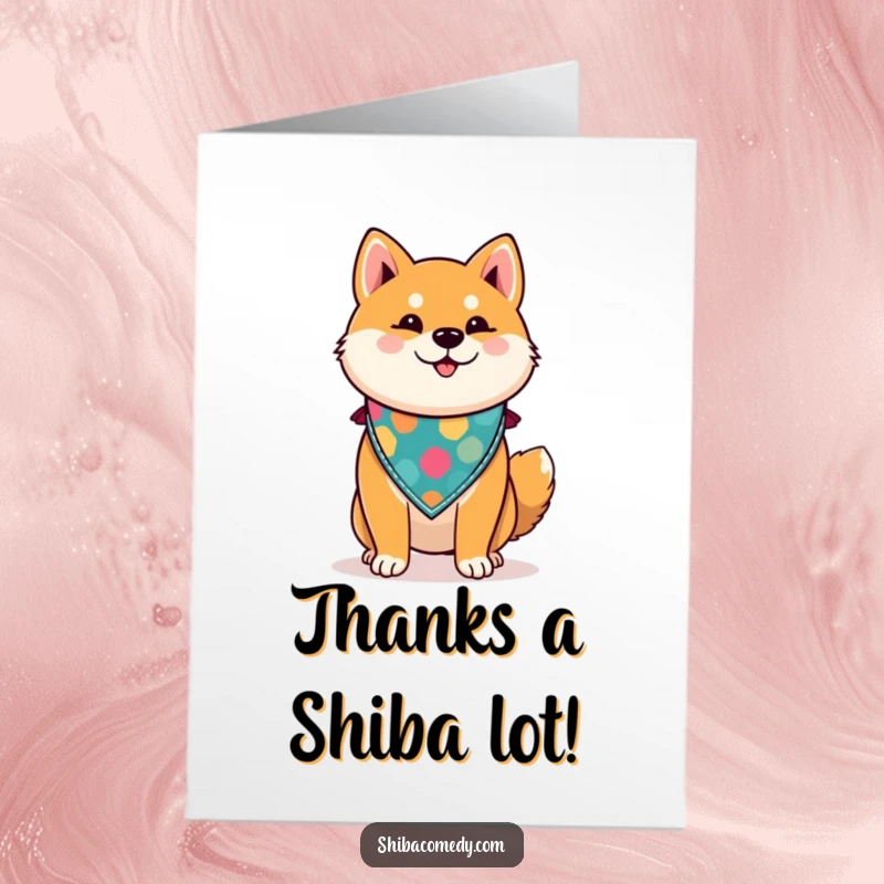 Funny Free Printable Thank You Card: A proud Shiba Inu wearing a bandana, sending warm, humorous gratitude your way.