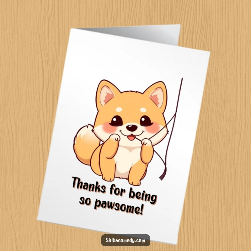 Funny Free Printable Thank You Card: Adorable Shiba Inu with bright eyes showing gratitude with a playful gesture.