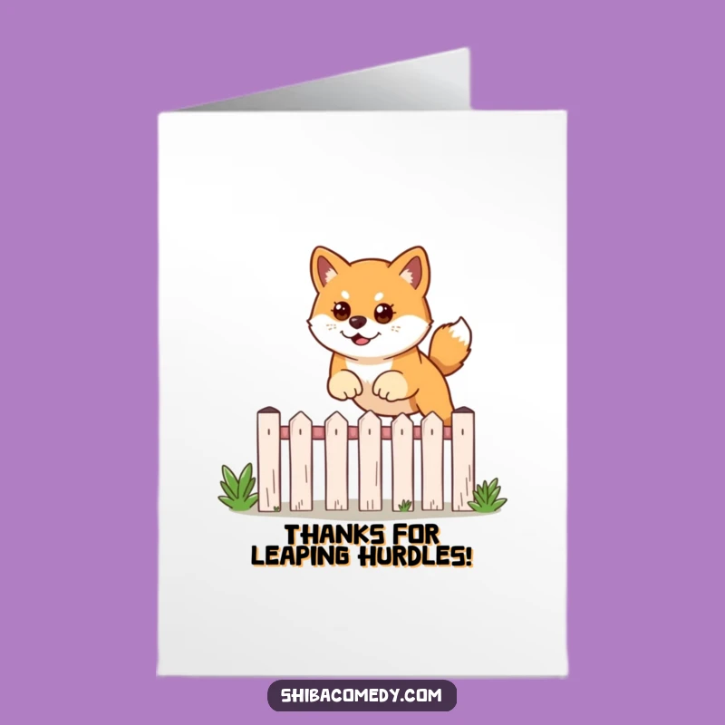 Free Printable Funny Shiba Inu Thank You Card: Leaping Fence Downloadable Gift