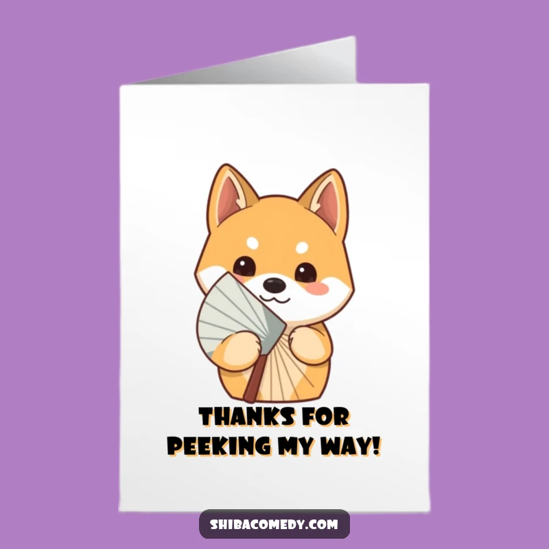 Free Printable Curious Shiba Inu Thank You Card: Fan Peek Downloadable Note