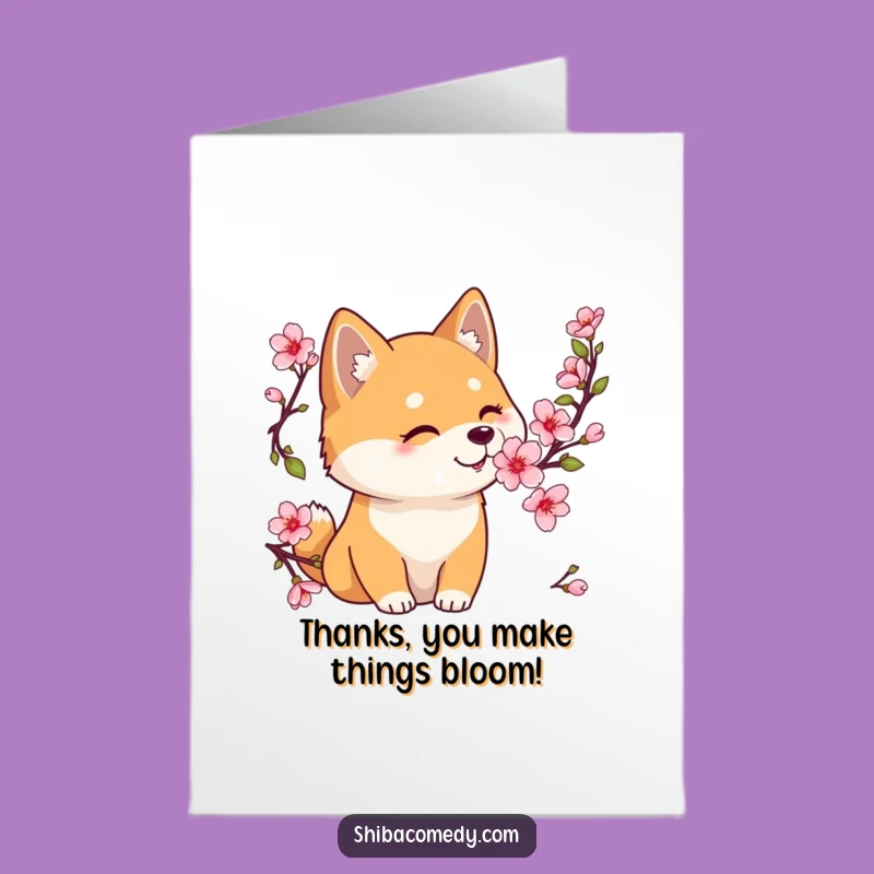Free Printable Thank You Card: Gentle Shiba Inu Cherry Blossom Thanks