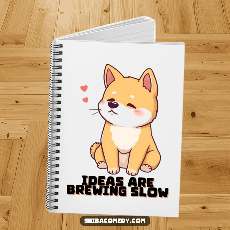 Funny Shiba Inu Notebook featuring a relaxed dog sitting with a contented sigh, great for notes and a funny gift.