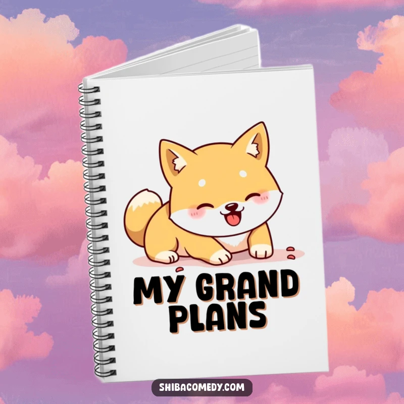 Funny Shiba Inu notebook featuring a dog digging energetically with its paws, perfect for jotting down ideas with humor.