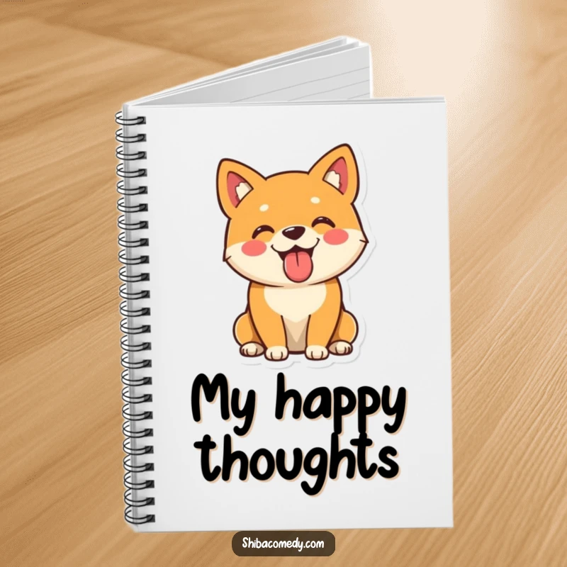 Funny Shiba Inu notebook featuring a playful dog sitting with its tongue out, ideal for jotting down happy ideas.
