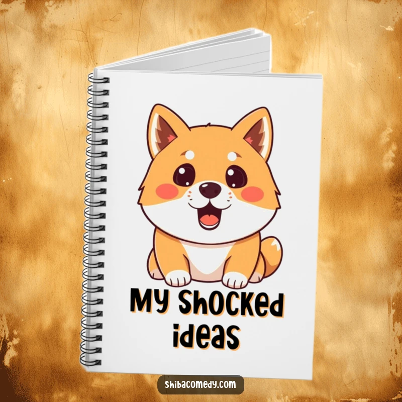 Funny surprised Shiba Inu notebook capturing a dog's mouth-agape, shocked expression, ideal for note-taking.