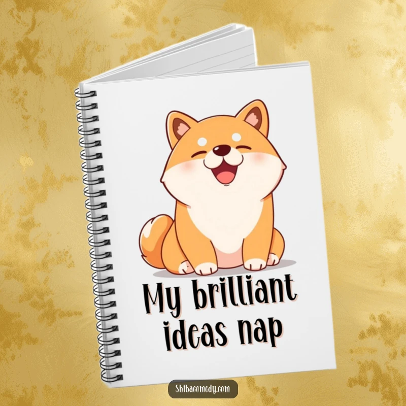 Funny Shiba Inu notebook with a content dog enjoying a sunny spot, ideal for journaling or note-taking.