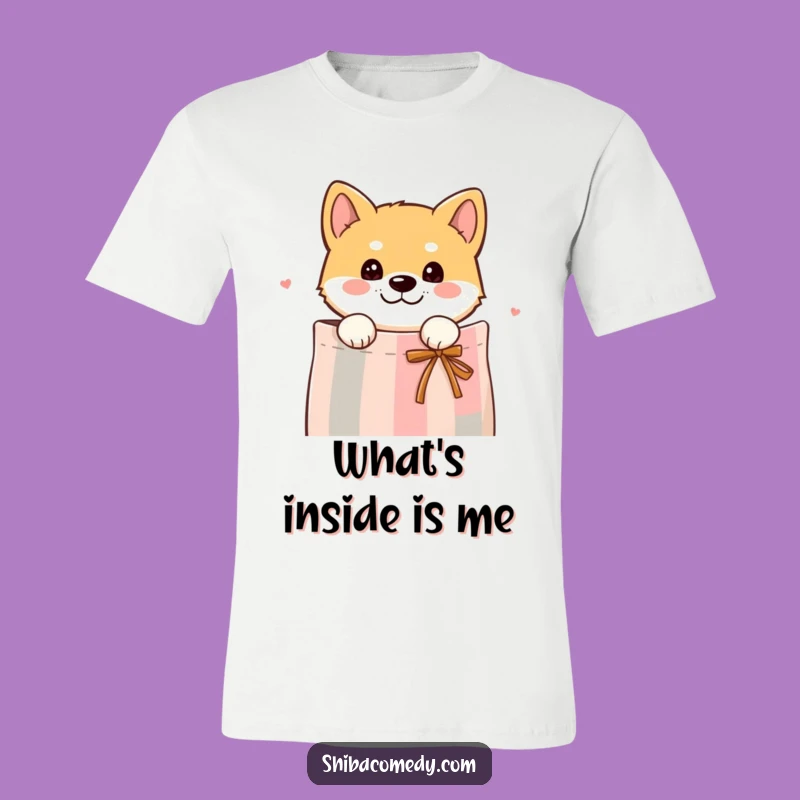 Funny Curious Shiba Inu Gift Bag T-Shirt - Peek Surprise Gift!