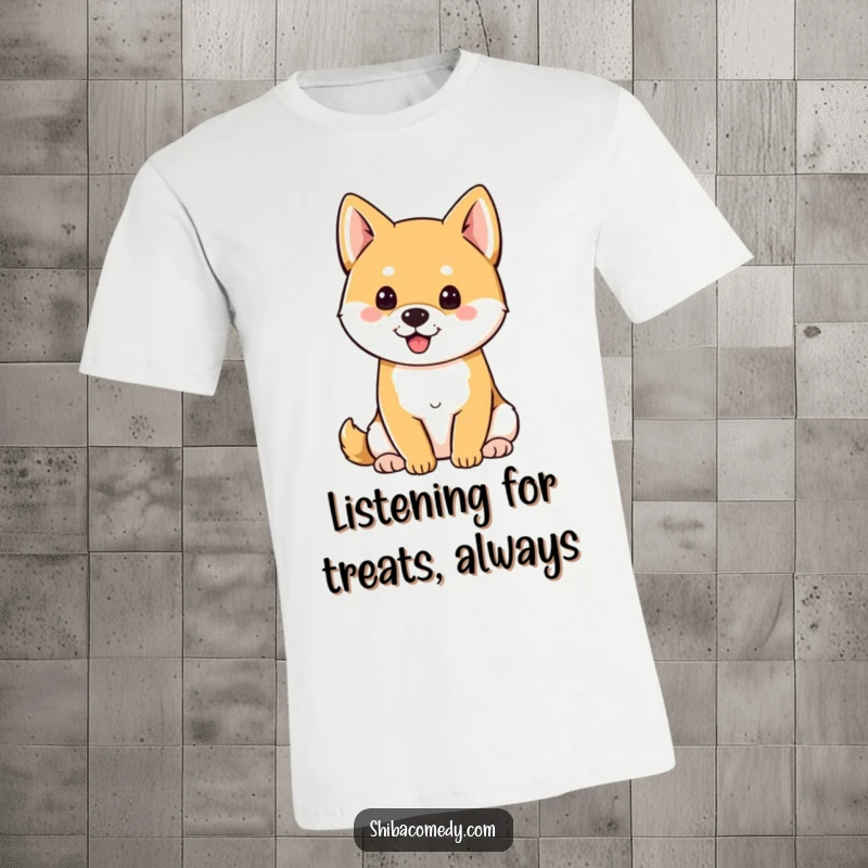 Funny Shiba Inu with alert, perky ears sitting attentively, perfect for a humorous t-shirt.