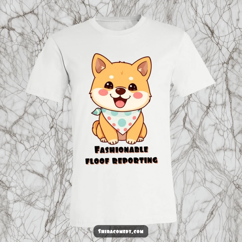 Funny Shiba Inu T-Shirt showcasing a happy dog sporting a stylish tiny bandana, a great humorous gift for dog fans.